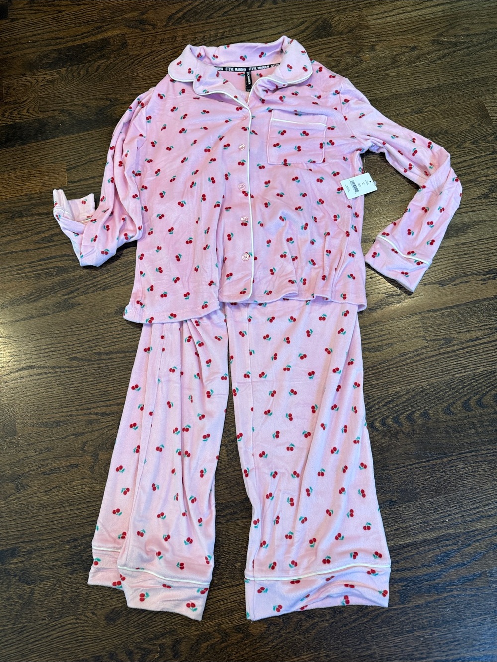 Woman’s small fleece lounge set Pink Cherry Print Pajama Set
